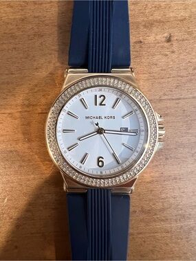 Michael Kors Gold Cased Stainless Steel Watch With Navy Strap